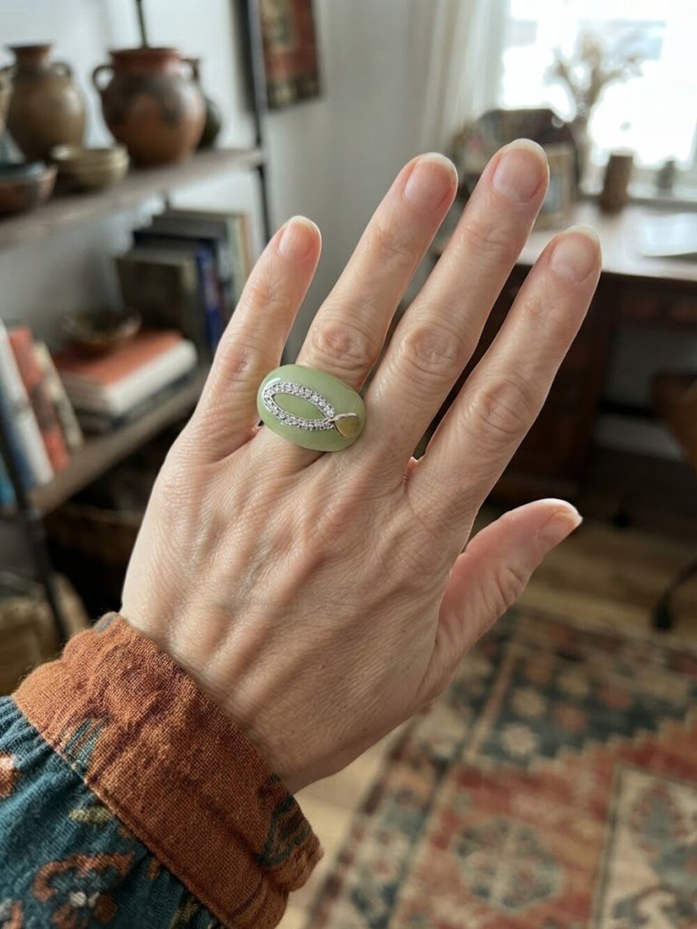 Designer silver jade cocktail ring  Italy